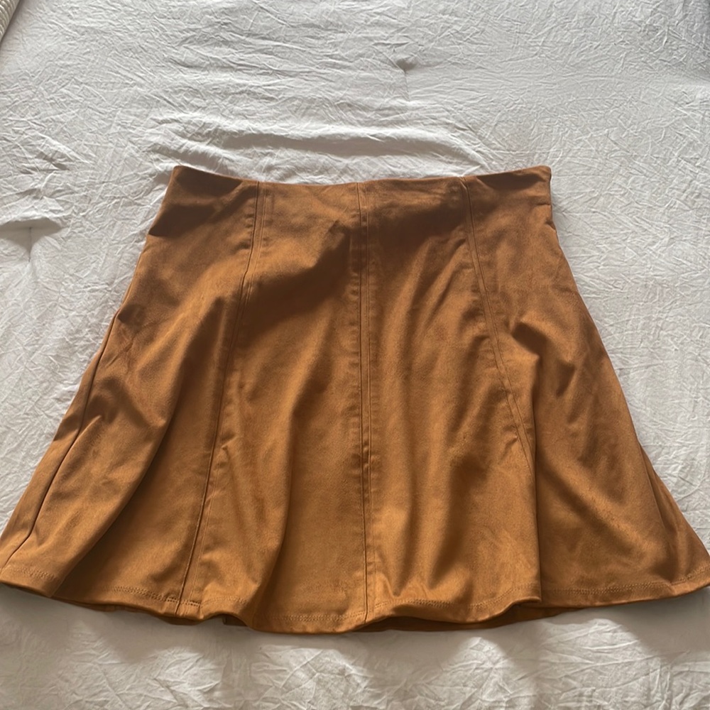 Loft Camel Brown Faux Suede Skater Skirt Size 12